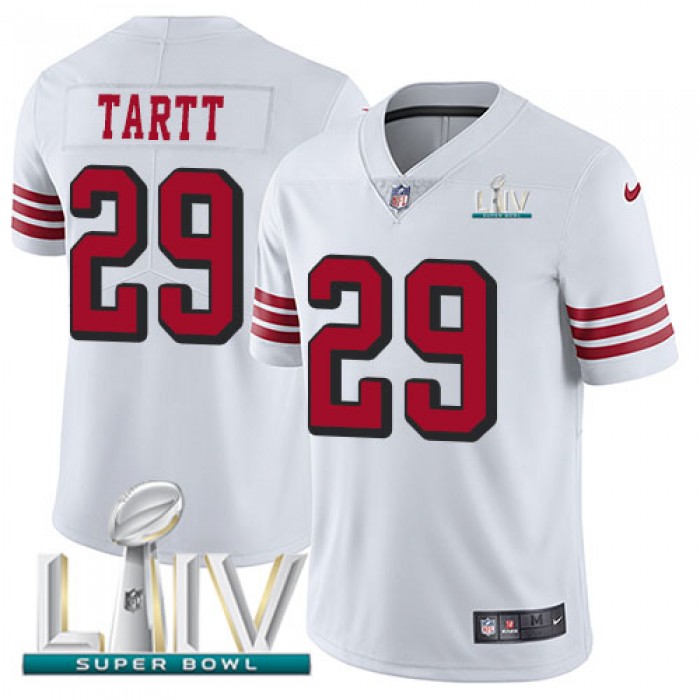 Nike 49ers #29 Jaquiski Tartt White Super Bowl LIV 2020 Rush Youth Stitched NFL Vapor Untouchable Limited Jersey
