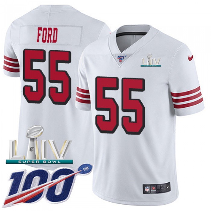 Nike 49ers #55 Dee Ford White Super Bowl LIV 2020 Rush Youth Stitched NFL Limited 100th Season Jersey