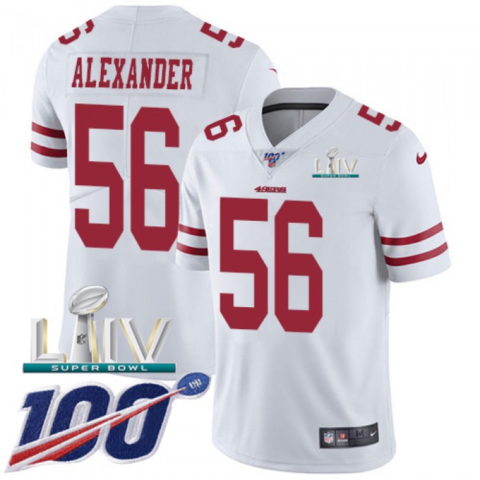 Nike 49ers #56 Kwon Alexander White Super Bowl LIV 2020 Youth Stitched NFL 100th Season Vapor Limited Jersey