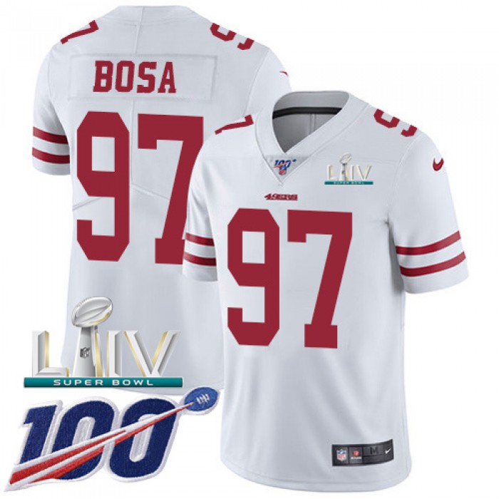 Nike 49ers #97 Nick Bosa White Super Bowl LIV 2020 Youth Stitched NFL 100th Season Vapor Limited Jersey