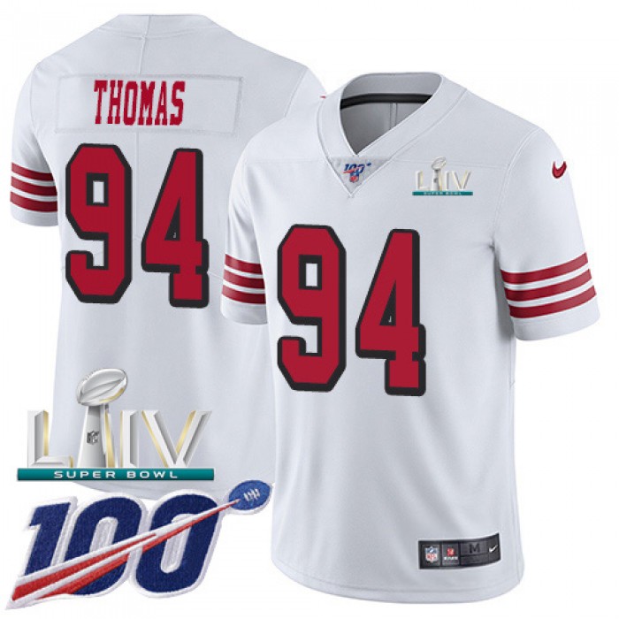 Nike 49ers #94 Solomon Thomas White Super Bowl LIV 2020 Rush Youth Stitched NFL Limited 100th Season Jersey
