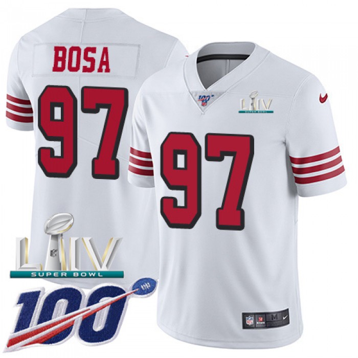 Nike 49ers #97 Nick Bosa White Super Bowl LIV 2020 Rush Youth Stitched NFL Limited 100th Season Jersey