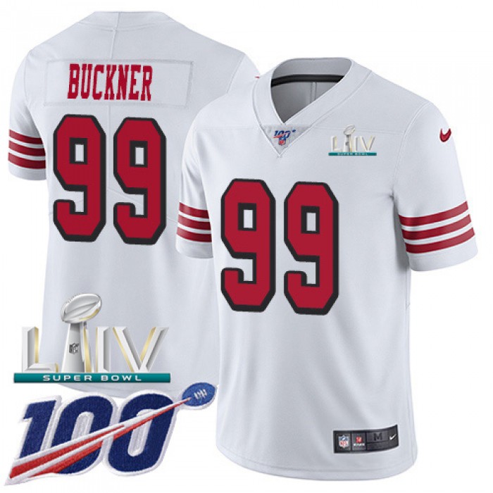 Nike 49ers #99 DeForest Buckner White Super Bowl LIV 2020 Rush Youth Stitched NFL Limited 100th Season Jersey