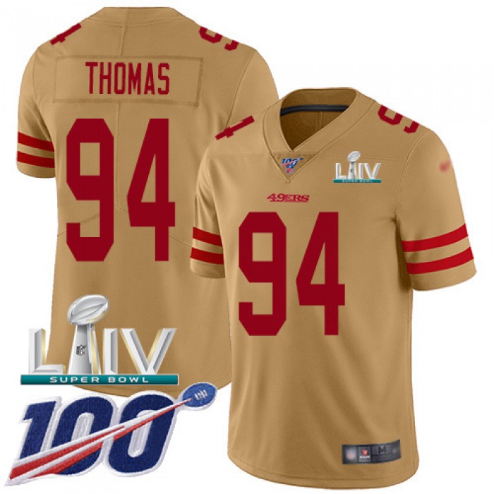 Nike 49ers #94 Solomon Thomas Gold Super Bowl LIV 2020 Youth Stitched NFL Limited Inverted Legend 100th Season Jersey