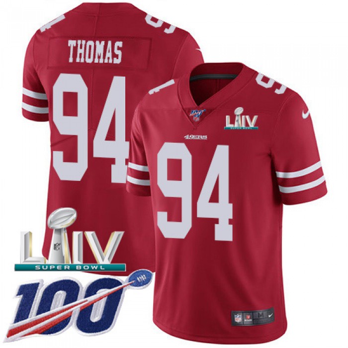 Nike 49ers #94 Solomon Thomas Red Super Bowl LIV 2020 Team Color Youth Stitched NFL 100th Season Vapor Limited Jersey