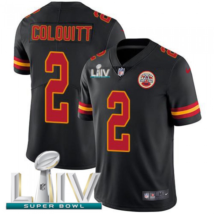 Nike Chiefs #2 Dustin Colquitt Black Super Bowl LIV 2020 Youth Stitched NFL Limited Rush Jersey