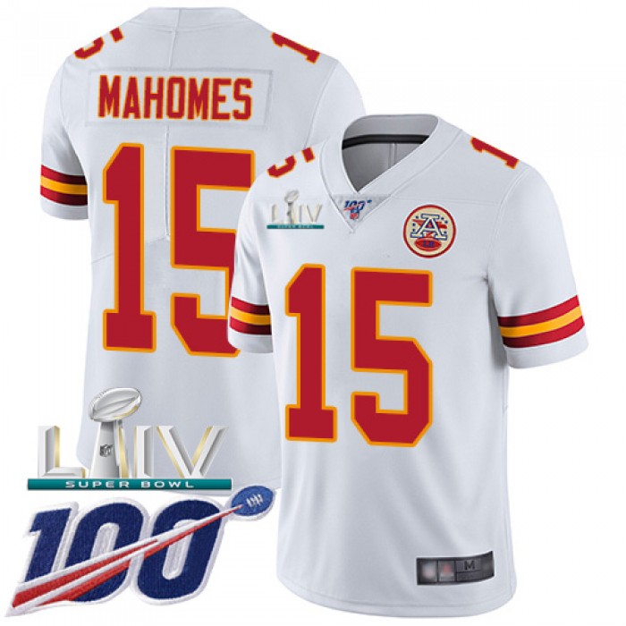 Nike Chiefs #15 Patrick Mahomes White Super Bowl LIV 2020 Youth Stitched NFL 100th Season Vapor Untouchable Limited Jersey