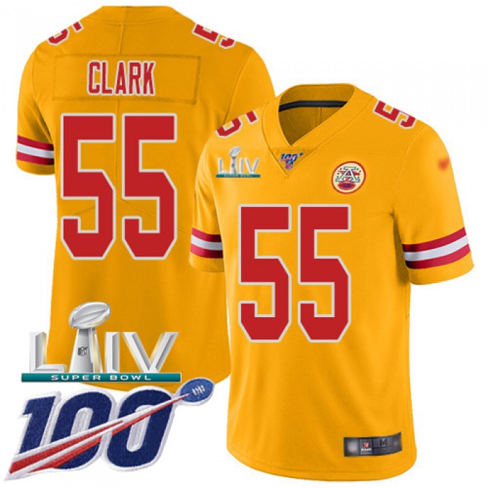 Nike Chiefs #55 Frank Clark Gold Super Bowl LIV 2020 Youth Stitched NFL Limited Inverted Legend 100th Season Jersey