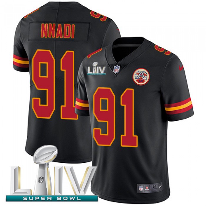 Nike Chiefs #91 Derrick Nnadi Black Super Bowl LIV 2020 Youth Stitched NFL Limited Rush Jersey