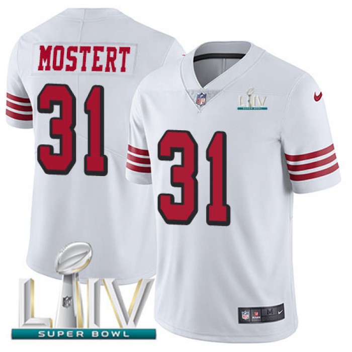 Nike 49ers #31 Raheem Mostert White Super Bowl LIV 2020 Youth Stitched NFL Limited Rush Jersey