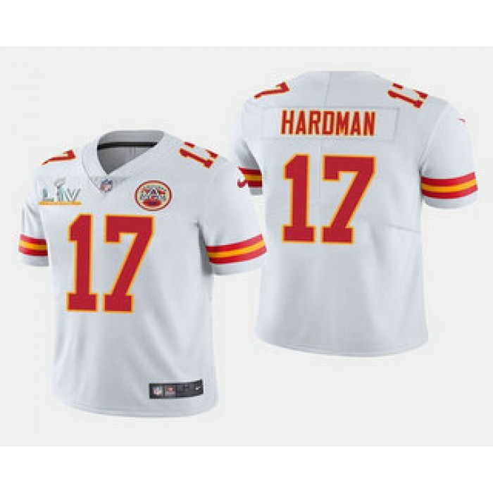Men's Kansas City Chiefs #17 Mecole Hardman White 2021 Super Bowl LV Stitched NFL Jersey