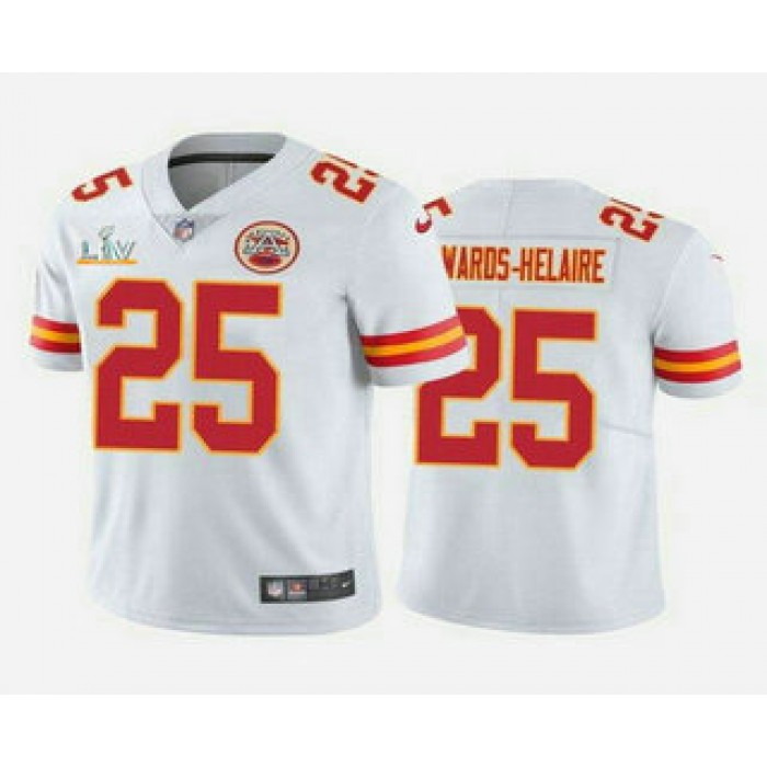 Men's Kansas City Chiefs #25 Clyde Edwards-Helaire White 2021 Super Bowl LV Vapor Untouchable Stitched Nike Limited NFL Jersey
