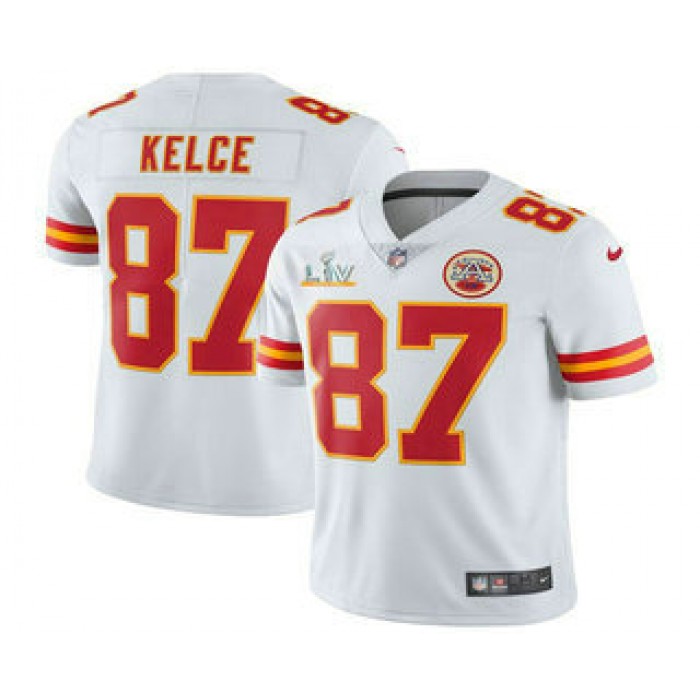 Men's Kansas City Chiefs #87 Travis Kelce White 2021 Super Bowl LV Vapor Untouchable Stitched Nike Limited NFL Jersey