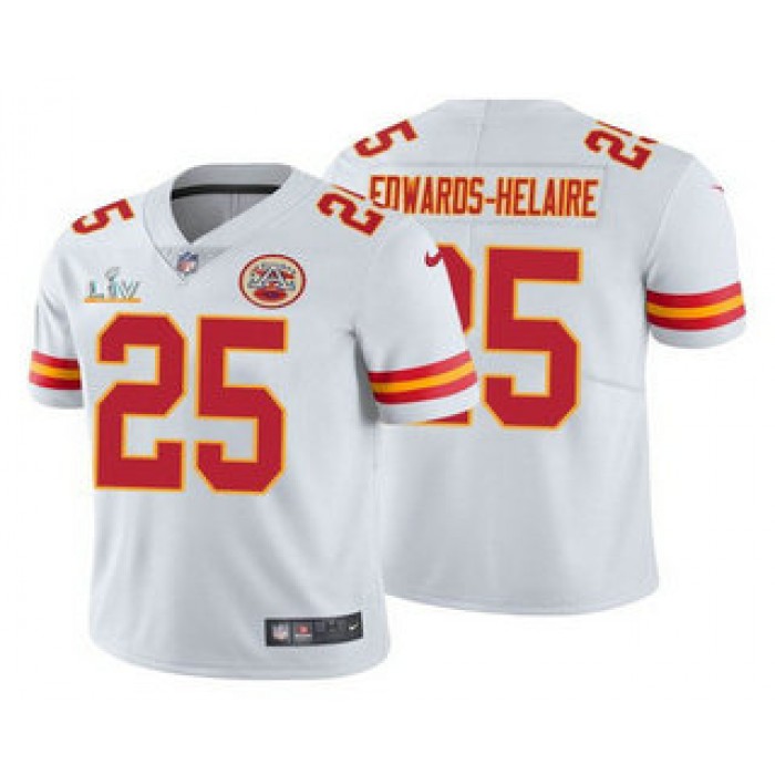 Men's Kansas City Chiefs #25 Clyde Edwards-Helaire White 2021 Super Bowl LV Limited Stitched NFL Jersey