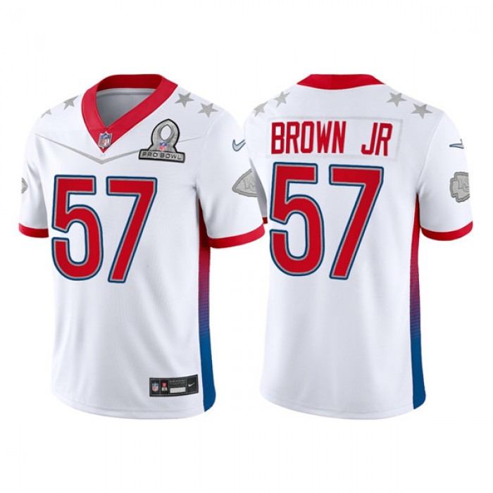 Men's Kansas City Chiefs #57 Orlando Brown Jr. 2022 White AFC Pro Bowl Stitched Jersey