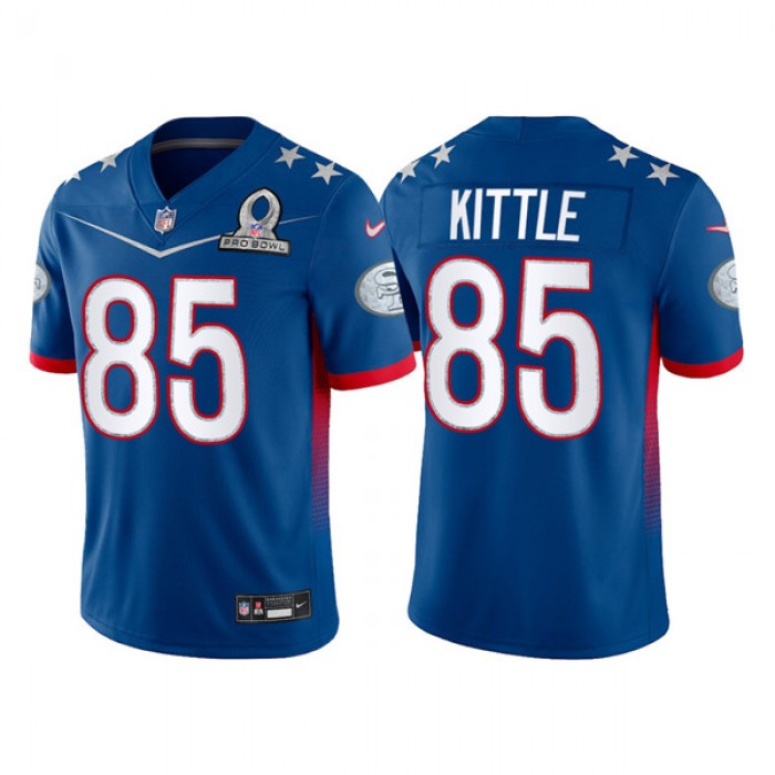 Men's San Francisco 49ers #85 George Kittle 2022 Royal NFC Pro Bowl Stitched Jersey