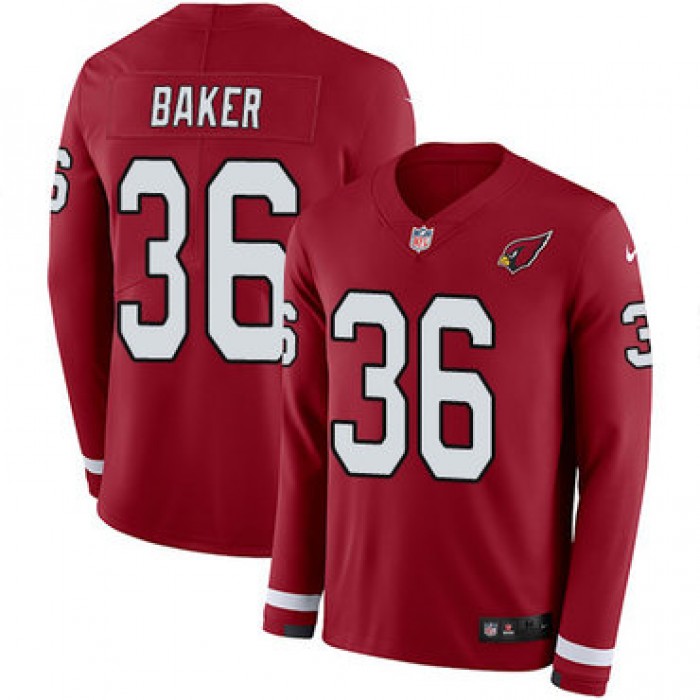 Nike Cardinals #36 Budda Baker Red Team Color Men's Stitched NFL Limited Therma Long Sleeve Jersey