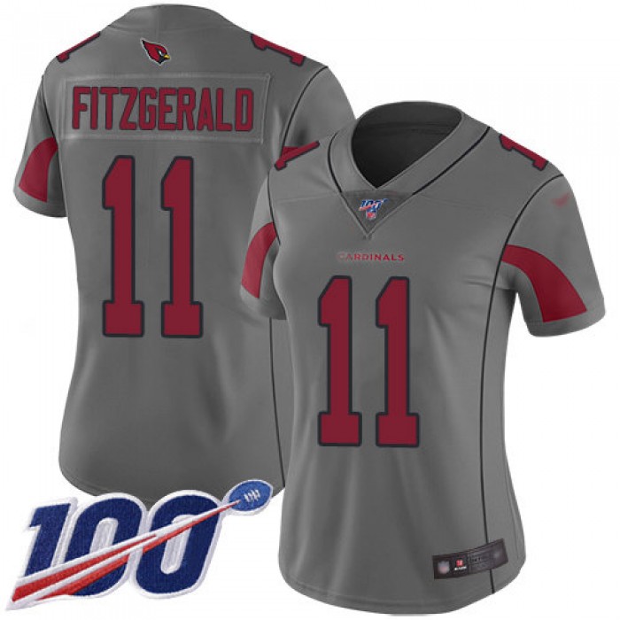 Nike Cardinals #11 Larry Fitzgerald Silver Women's Stitched NFL Limited Inverted Legend 100th Season Jersey