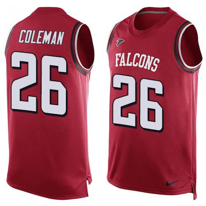 Men's Atlanta Falcons #26 Tevin Coleman Red Hot Pressing Player Name & Number Nike NFL Tank Top Jersey