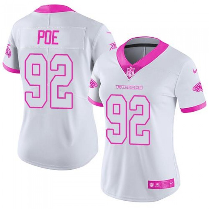 Women's Nike Falcons #92 Dontari Poe White Pink Stitched NFL Limited Rush Fashion Jersey