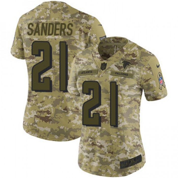 Nike Falcons #21 Deion Sanders Camo Women's Stitched NFL Limited 2018 Salute to Service Jersey