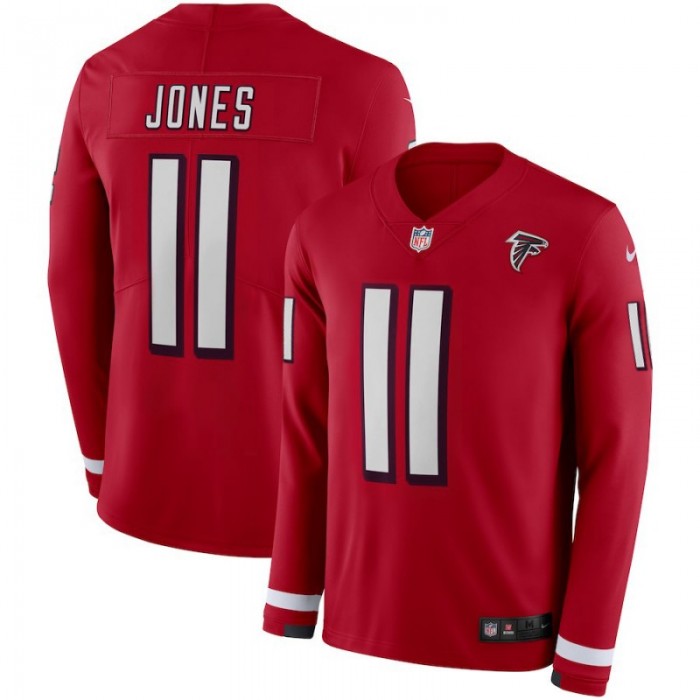 Men Nike Atlanta Falcons 11 Julio Jones red Nike Therma Long Sleeve Jersey