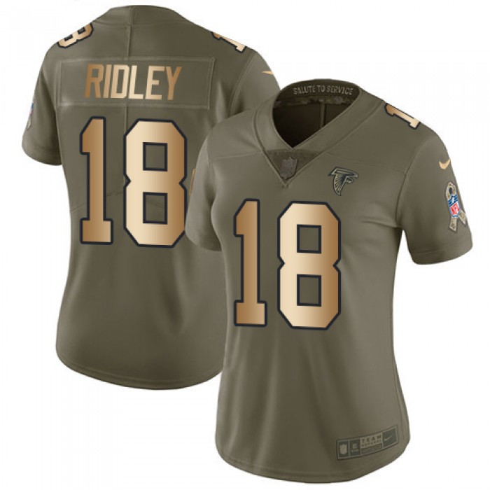 Nike Falcons #18 Calvin Ridley Olive Gold Women's Stitched NFL Limited 2017 Salute to Service Jersey