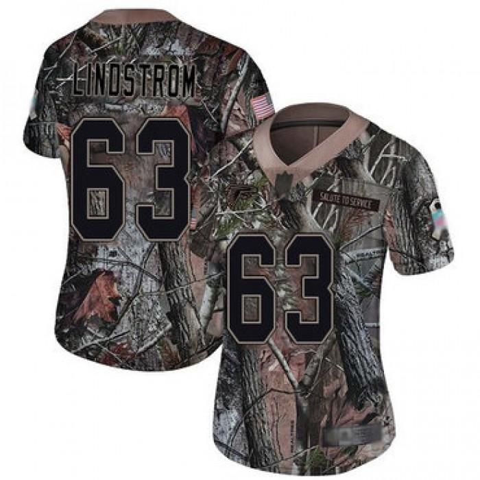 Falcons #63 Chris Lindstrom Camo Women's Stitched Football Limited Rush Realtree Jersey