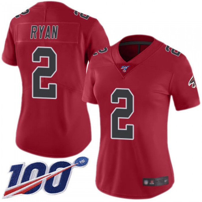 Nike Falcons #2 Matt Ryan Red Women's Stitched NFL Limited Rush 100th Season Jersey