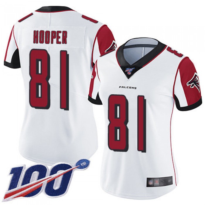 Nike Falcons #81 Austin Hooper White Women's Stitched NFL 100th Season Vapor Limited Jersey