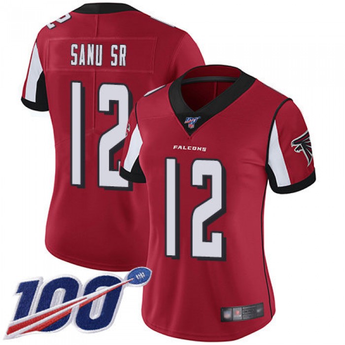 Nike Falcons #12 Mohamed Sanu Sr Red Team Color Women's Stitched NFL 100th Season Vapor Limited Jersey