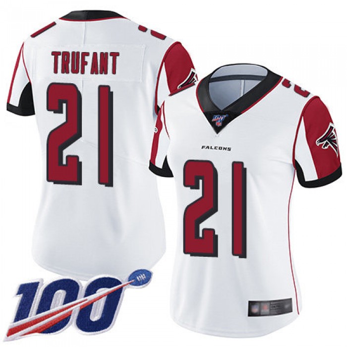 Nike Falcons #21 Desmond Trufant White Women's Stitched NFL 100th Season Vapor Limited Jersey
