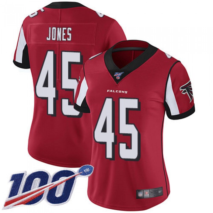 Nike Falcons #45 Deion Jones Red Team Color Women's Stitched NFL 100th Season Vapor Limited Jersey