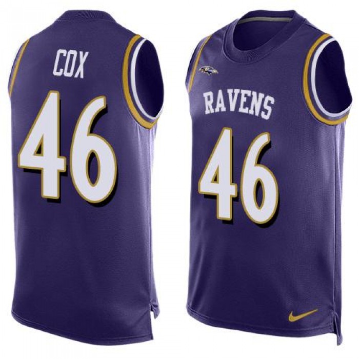 Men's Baltimore Ravens #46 Morgan Cox Purple Hot Pressing Player Name & Number Nike NFL Tank Top Jersey