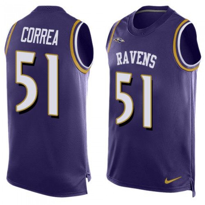 Men's Baltimore Ravens #51 Kamalei Correa Purple Hot Pressing Player Name & Number Nike NFL Tank Top Jersey