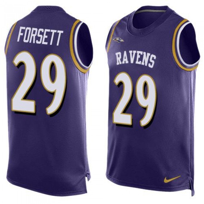 Men's Baltimore Ravens #29 Justin Forsett Purple Hot Pressing Player Name & Number Nike NFL Tank Top Jersey