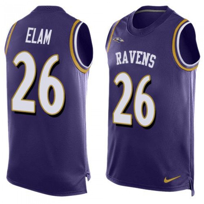 Men's Baltimore Ravens #26 Matt Elam Purple Hot Pressing Player Name & Number Nike NFL Tank Top Jersey