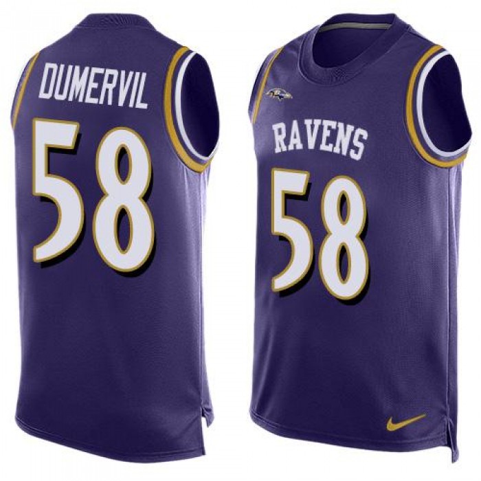 Men's Baltimore Ravens #58 Elvis Dumervil Purple Hot Pressing Player Name & Number Nike NFL Tank Top Jersey