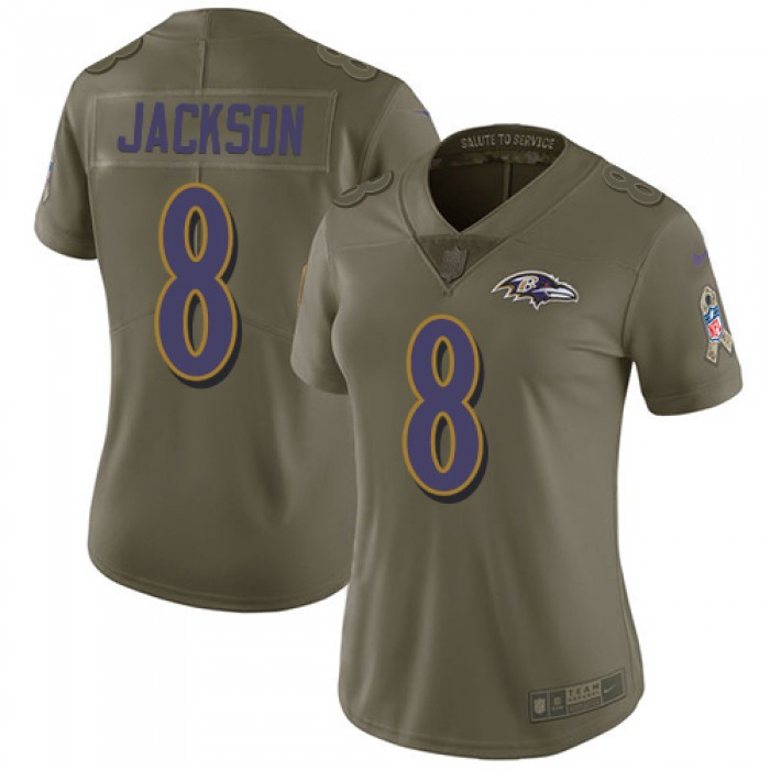 Nike Ravens #8 Lamar Jackson Olive Women's Stitched NFL Limited 2017 Salute to Service Jersey