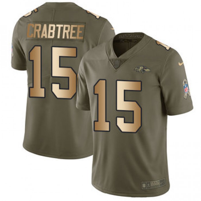 Nike Ravens #15 Michael Crabtree Olive Gold Youth Stitched NFL Limited 2017 Salute to Service Jersey
