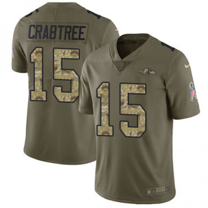 Nike Ravens #15 Michael Crabtree Olive Camo Youth Stitched NFL Limited 2017 Salute to Service Jersey