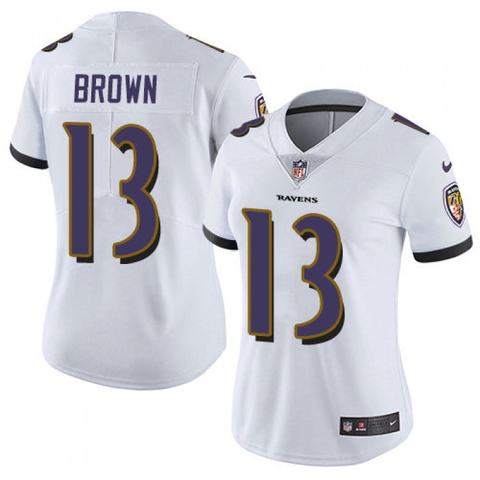 Women Nike Ravens #13 John Brown White Stitched NFL Vapor Untouchable Limited Jersey