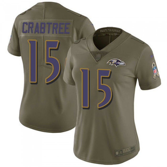 Women Nike Ravens #15 Michael Crabtree Olive Stitched NFL Limited 2017 Salute to Service Jersey