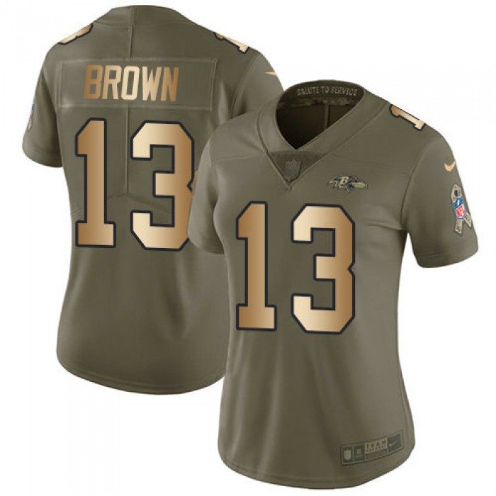 Women Nike Ravens #13 John Brown Olive Gold Stitched NFL Limited 2017 Salute to Service Jersey