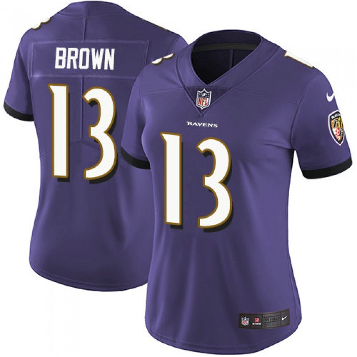 Women Nike Ravens #13 John Brown Purple Team Color Stitched NFL Vapor Untouchable Limited Jersey