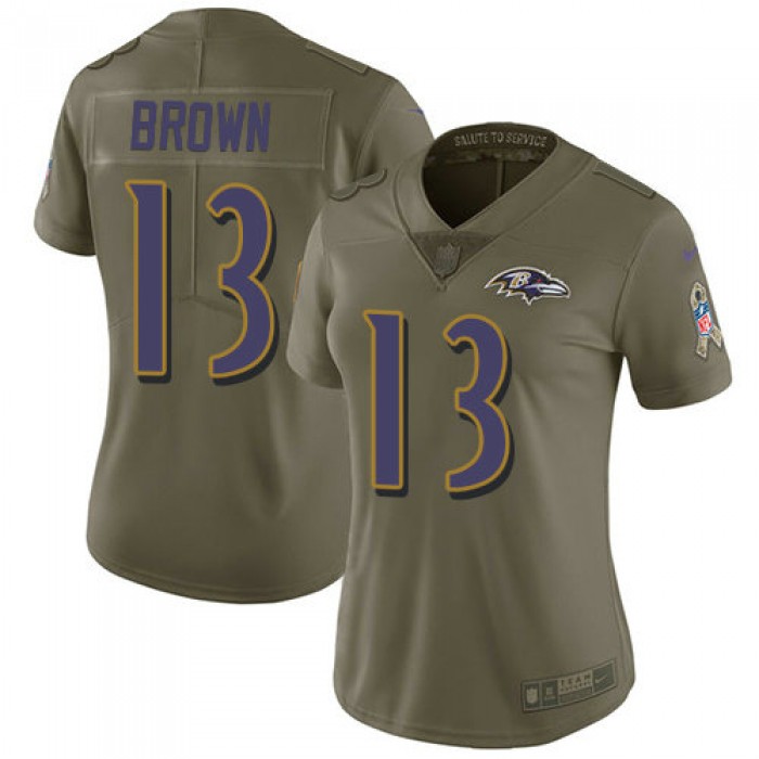 Women Nike Ravens #13 John Brown Olive Stitched NFL Limited 2017 Salute to Service Jersey