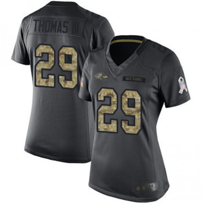 Ravens #29 Earl Thomas III Black Women's Stitched Football Limited 2016 Salute to Service Jersey