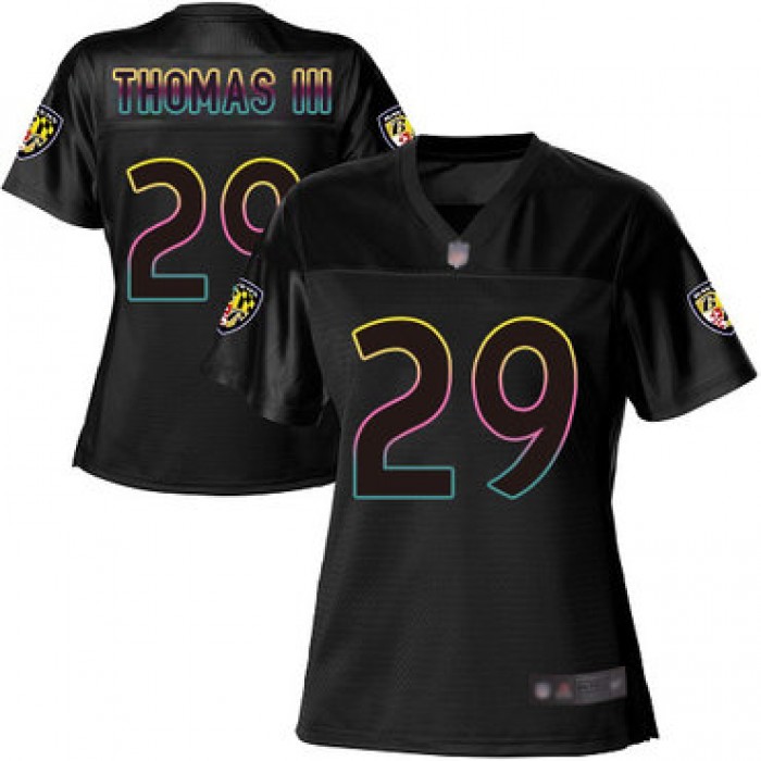 Ravens #29 Earl Thomas III Black Women's Football Fashion Game Jersey