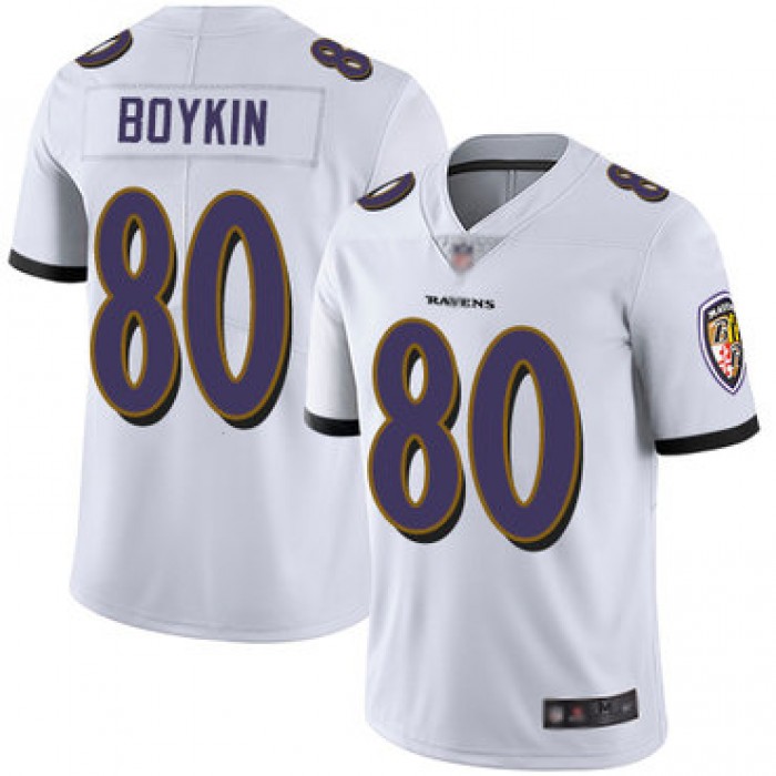 Ravens #80 Miles Boykin White Men's Stitched Football Vapor Untouchable Limited Jersey