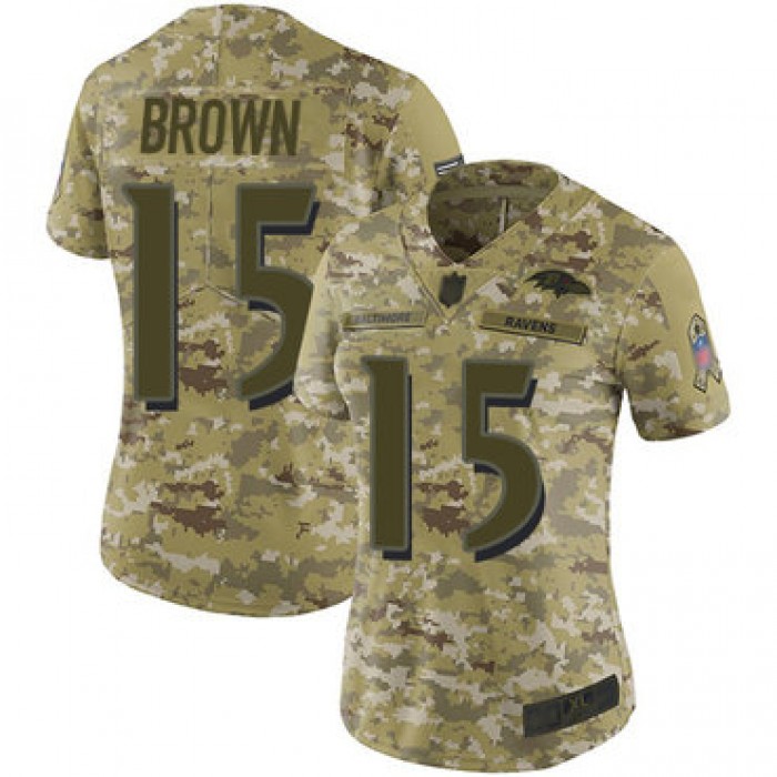 Ravens #15 Marquise Brown Camo Women's Stitched Football Limited 2018 Salute to Service Jersey
